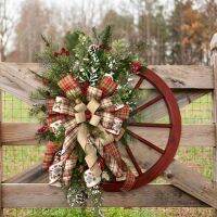 【LZ】✼  Winter Wreath Farmhouse Wagon Wheel Decoração De Natal