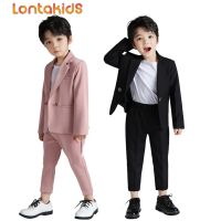 lontakids 2Pcs/3Pcs เด็กชายธรรมดาชุดเสื้อแจ็คเก็ตและกางเกงอย่างเป็นทางการ/เสื้อยืดวันเกิดงานเลี้ยงสมรสเครื่องแต่งกายเด็กสีชมพูสีดำสุภาพบุร HOT ●9/13㍿❂