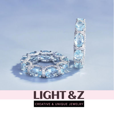 LIGHT &amp; Z แหวนผู้หญิงสไตล์ยุโรปและอเมริกาที่ประดับด้วยเพชรพลอยสีน้ำเงิน zircon สุดหรู