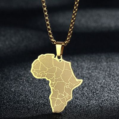 【CW】Creative Africa Map African Necklace Stainless Steel Men Jewelry Golden Ancient Country Pendant Necklace Birthday Gift