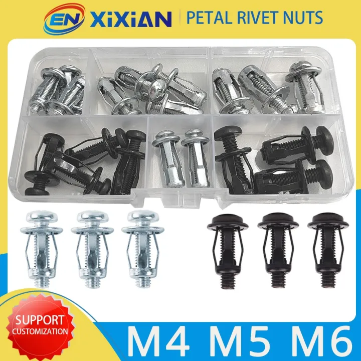 【CW】 M4 M5 M6 Petal Rivets Lock Screw and Nut Kit Set Black Steel