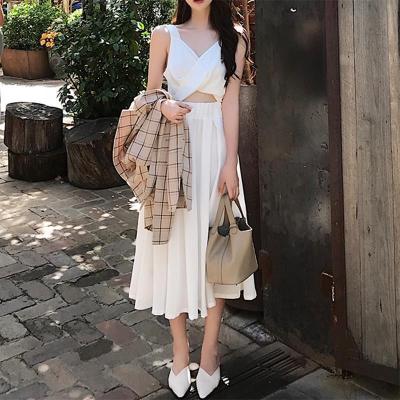 New Summer Mid-length Red Dress Cropped Navel Sleeveless Vest Suspenders y Dresses Korean Style Backless Womens Clothing