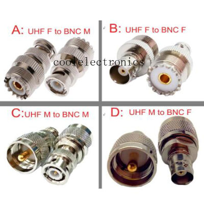 2pcs BNC Male Female to UHF PL259 Male UHF SO239 Female straight RF Coaxial Cable Connector Adapter