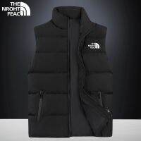 ™The North Face Dynamic เสื้อกั๊กลงฤดูใบไม้ร่วงและฤดูหนาวผู้ชายไซส์ใหญ่,เสื้อกั๊กหลวมตั้งปกไหล่แขนกุดเสื้อขนเป็ดเป็ดสีขาว