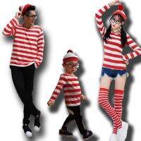 วอรี่ฉลาด Wheres Wally ตัวการ์ตูนอังกฤษ cosplay เสื้อผ้า ชุดแม่ลูกฮาโลวีน