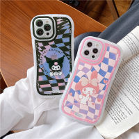 Checkerboard เคสศัพท์ Kawaii Kuromi My Melody สำหรับ 11 12 13 Mini Pro Max XS X XR กันกระแทกกรณีสาวของขวัญ