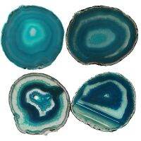 【small stationery】   4Pcs Agate SliceAgate Coaster Teacup TrayDesign Stone Coaster Gold Edgesemstone Coaster