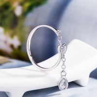 Korean Diamond Open Adjustable S925 Silver Ring Raindrop Drop Ring Jewelry