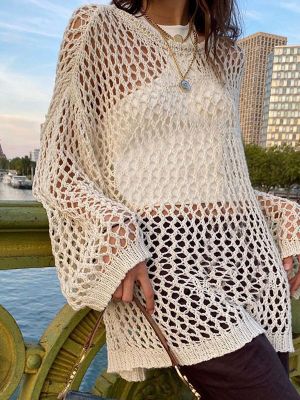 Hot sell Hollow Out Crochet Sweater Women Casual Long Sleeve Knitted Smock Tops Female Summer Vintage Harajuku Cover Up Y2K Streetwear