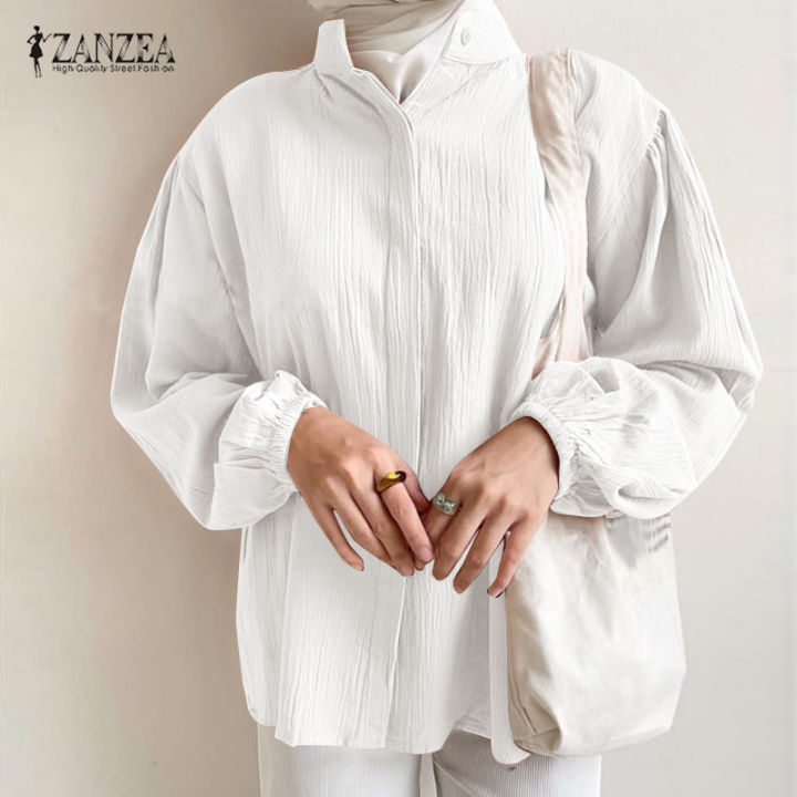สินค้ามาใหม่-จัดส่งฟรี-fancystyle-zanzea-muslimah-ผู้หญิงเสื้อตัวหลวมแบบมุสลิม-abaya-kaftan-แขนพัฟเสื้อยืดคอกลมพิมพ์ลายหลวมเสื้อเชิ้ตเรียบง่าย