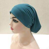 【CW】H235 Lycra Fabric Plain Tube Hats Muslim Turban Pure Color Inner Hijab For Caps Ready To Wear Women Head Scarf Under Bonnet