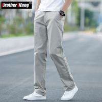 2023 Summer New Mens Thin Cotton Khaki Casual Pants Business Solid Color Stretch Trousers Brand Male Gray Plus Size 40 42