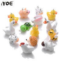 IYOE 10pcs ผสมสัตว์เรซิ่น Charms ลูกปัดไก่เต่าหมู Hedgehog Charms สำหรับทำเครื่องประดับ DIY CRAFT สร้อยคอ-bcco889