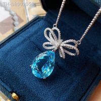 ✵ Fashion 925 Silver Water Drop Bowknot Pendant Necklace Topaz Crystal Clavicle Chain Ladies Sparkling Charm Chokers Jewelry