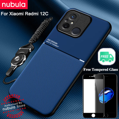 NUBULA เคส Xiaomi Redmi 12C (6.71) นิ้ว,เคสฟรีกระจกเทมเปอร์หนังนุ่มให้ความรู้สึกเหมือนโทรศัพท์มือถือ12C Hp Redmi ที่ยึดแบบดูดฝาหลังกันกระแทกขาตั้งสายคล้องมือชุดทำความสะอาดหน้าจอที่ครอบสำหรับ Xiaomi ด้านหลัง12c Xiaomi Redmi