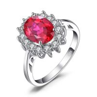 JewelryPalace Princess Diana Simulated Emerald Created Ruby 925 Sterling Silver Halo Ring for Women Yellow Gold Rose Gold Plated