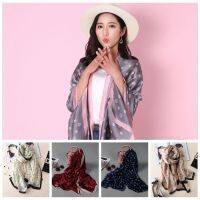 TEEQDFA Winter Pashmina Silk Flower Printed Neckerchief Lady Shawl Knitted Wrap Women Scarves