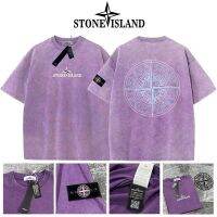 Stone Islandˉ Purple Logo Badge Cotton Washed Old Short-sleeved T-shirt Men and Women Couple Tops 004 006 008 009▫