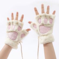 Korean Fashion Girls Lovely Gloves Cat Claw Paw Plush Mittens Hand Warmer Soft Short Fingerless Cute Half Finger Winter Gloves