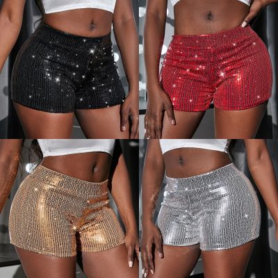 △ High waist shorts hot pants since elastic sequins bead piece clothing performance increase