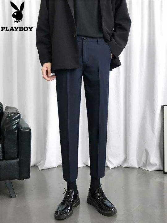 Playboy casual trousers men's thin summer suit straight tube with high ...