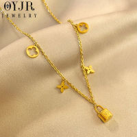 OYJR สร้อยคอใบโคลเวอร์ สร้อยคอผู้หญิงสแตนเลสชุบทอง 18k ไม่ลอกดำ