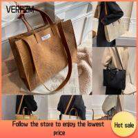 VERFZM SHOP สีทึบทึบ กระเป๋าสะพายไหล่ผ้าใบ ซิปมีซิป วินเทจ ถุงช้อปปิ้งถุง ช้อป ผ้าลูกฟูก กระเป๋าหนังสือโท้ท สาวๆ