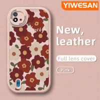 YIWESAN เคสสำหรับ Realme C20 C15 C11 C20A,C11 2021 Narzo เคส50i แฟชั่นทันสมัยแบรนด์สวยสีแดงดอกไม้สีชมพูทนต่อการตกเคสโทรศัพท์ซิลิโคนหนาทนทานต่อการอัพเกรดเคสป้องกันเคสกันกระแทกสีซอฟต์เคส