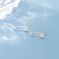 Genuine 925 Sterling Silver Safety Pin Necklace for Women Crystal Pin Shape Necklaces Charms Jewelry