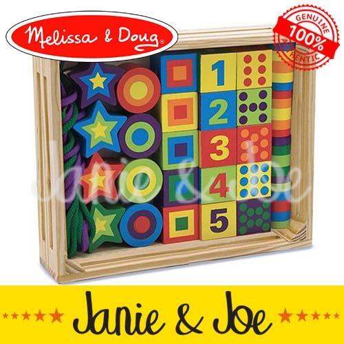 MELISSA & DOUG Lacing Beads In A Box Age 3+, Wooden Bead Kit, Numbers