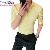 Cozy 3/4แขนเสื้อกระชับกับผู้ชายหุ่นบางเส้นใยโพลีเอสเตอร์นุ่ม Lapel Collar Casual