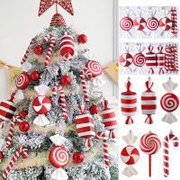 414pcs Christmas Hanging Candy Ball Candy Cane Pendant Red White Candy Lollipop Christmas Tree Decor Home New Year Navidad 2023