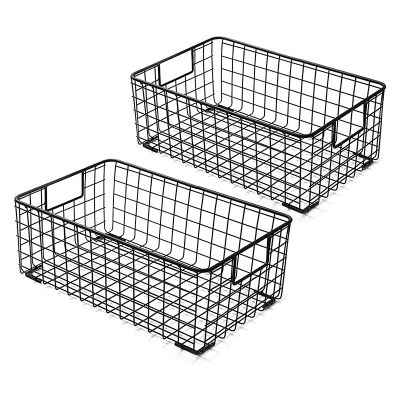 2Pcs Wire Storage Baskets with Handles, Metal Organizer Basket Bins for Home, Office, Nursery, Laundry Shelves Organizer