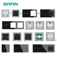 SRAN Wall Touch Switch 1/2/3Gang 1/2Way Wifi Light Switch Parts Glass Panel Frames EU  Usb wall Socket Black DIY Parts Only Push Button