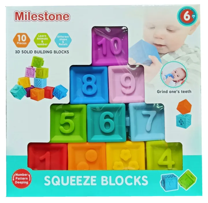 MILESTONE, 95429 SQUEEZE BLOCK, SQUEEZE TOYS, BLOCK TOYS, TOYS FOR