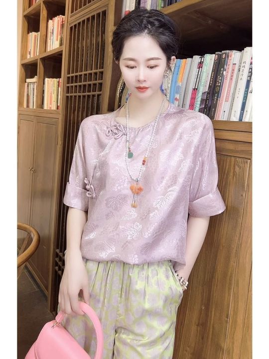 เสื้อคอปกเสื้อจีน2023ใหม่สำหรับผู้หญิงเสื้อลำลองประจำชาติใหม่น่ารัก