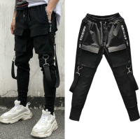 Korean Style Pencil Pants Long Trousers for Men Side Pockets Pencil Pants Mens Hip Hop Patchwork Ripped Sweatpants Casual Trouser Pants for men