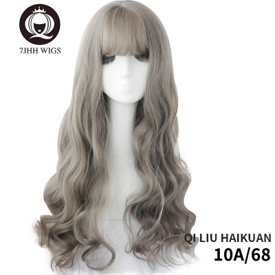 7JHH WIGS Long Omber Light Black Blonde Deep Wave Wigs With Bangs For Women Noble Fashion Brown Cosplay Lolita Wig Wholesale