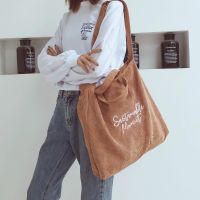 Women Corduroy Shoulder amp; Crossbody Bags Female Eco Cloth Handbag Large Capacity Zipper Totes Soft Embroidery Messenger Bag