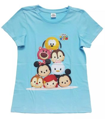 เสื้อยืดคอกลมแขนสั้นแฟชั่น Tsum Tsum สีฟ้า