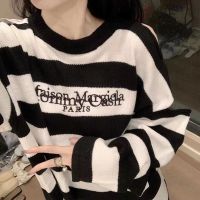 Black and white stripes embroidery letter sweater pullover women autumn and winter models Y2K street loose fashion top clothes