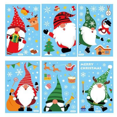 Christmas Window Stickers Christmas Gnome Window Glass Decals Christmas Window Clings Cartoon Character For Winter Party Decor