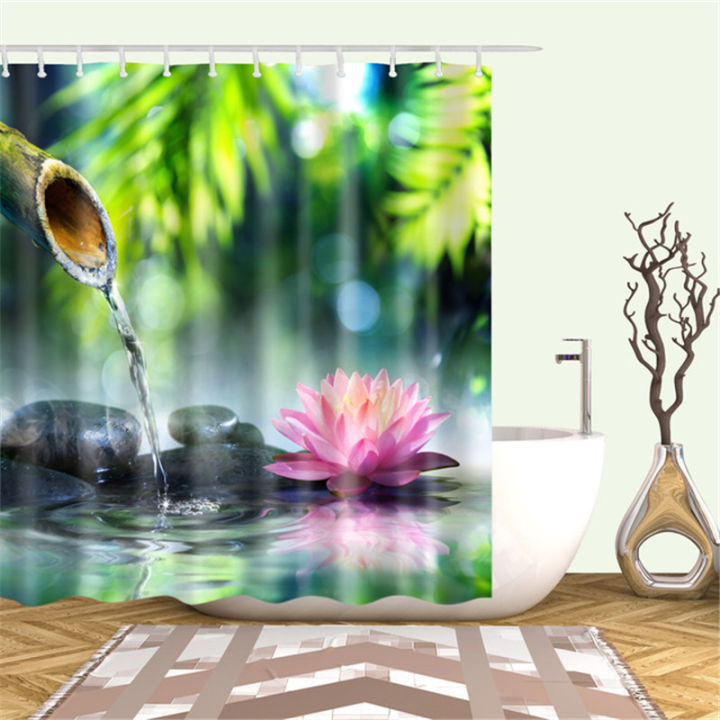 landscape-plants-shower-curtain-bamboo-lotus-flowers-3d-bath-single-printing-waterproof-polyester-for-bathroom-decor-180x200cm