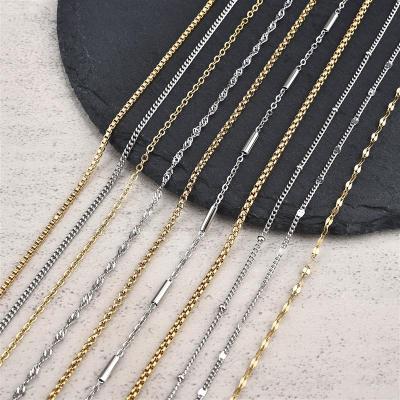 【CW】45CM +5cm Stainless Steel Chain Cuba Cross Chain Necklace for Men Women Thin Adjustable Chain Lobster Clasp DIY Necklace