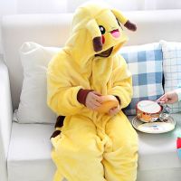 Boy Girl Children Smile Anime Yellow Pajamas Set Flannel Kids Animal Cartoon Cosplay Hooded Pijama infantil Kigurumi Sleepwear