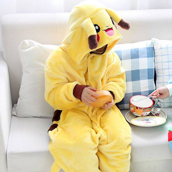 boy-girl-children-smile-anime-yellow-pajamas-set-flannel-kids-animal-cartoon-cosplay-hooded-pijama-infantil-kigurumi-sleepwear