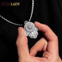 Iced out 5A clear fashion cz paved hamsa hand Fatimas hand pendant necklace for women men hiphop tennis chain jewelry necklace Fashion Chain Necklace