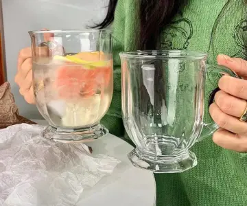 1pc 650ml Large Capacity Striped Fat Belly Glass Cup, Transparent Drinking  Cup For Milk And Beverages