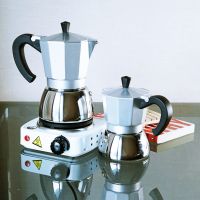 (สีเงิน) ชุดเตาไฟฟ้ามินิ 500W + กาต้มกาแฟ มอคค่าพอท ฐานสแตนเลส Moka Pot 4cup