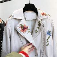 Floral PU Faux Leather Jacket Women High Street Motorcycle Embroidery Coat Punk Outerwear Biker Jackets Casaco Feminino Coats